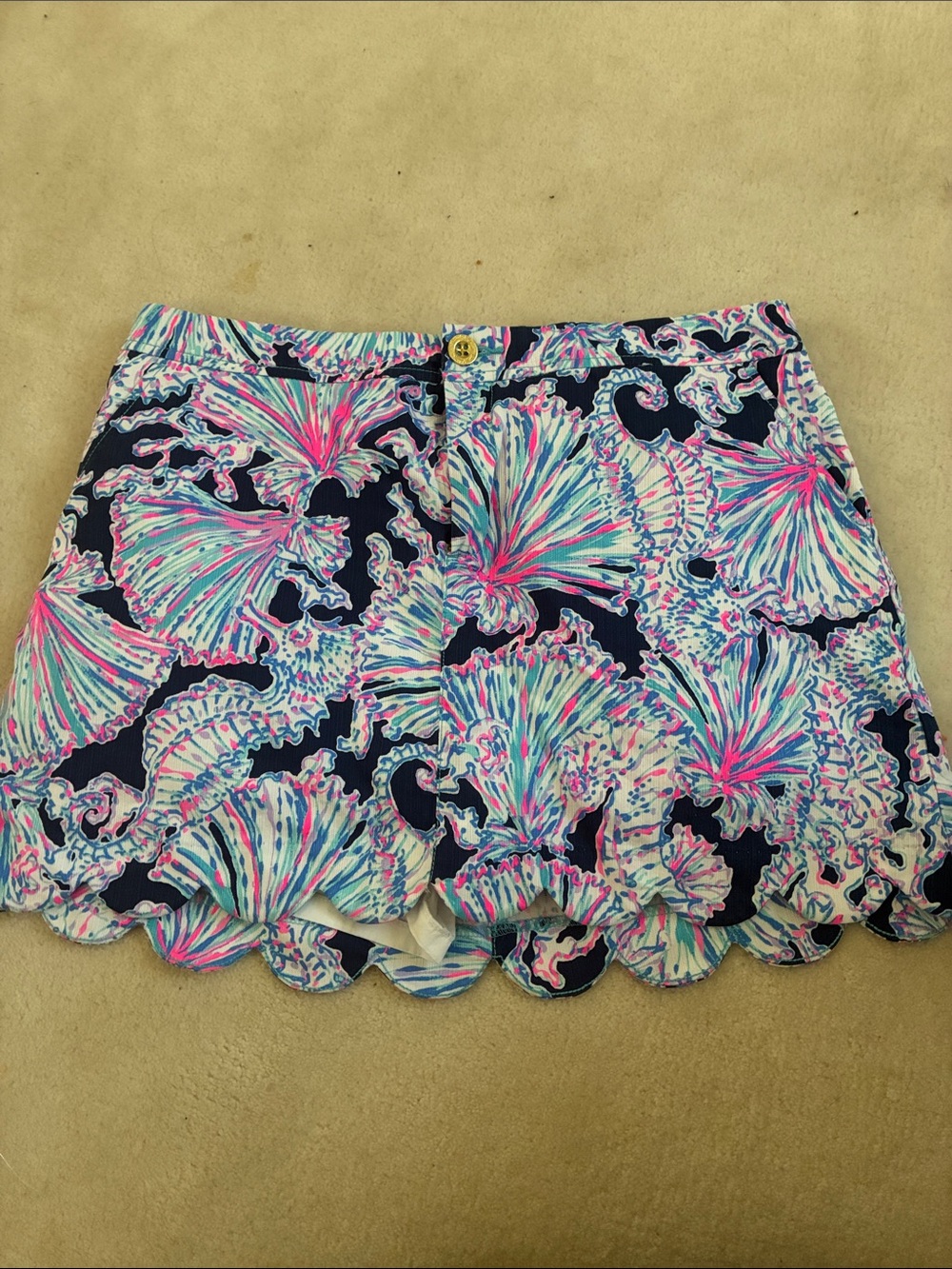 Lilly Pulitzer Navy Multicolor Scallop Hem Skirt
